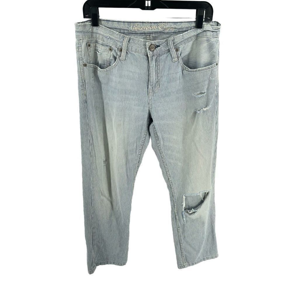 American Eagle distressed striped jeans 6 regular blue white ankle crop